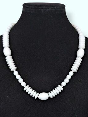 V. Milk Glass Disc Accent Beaded Necklace
